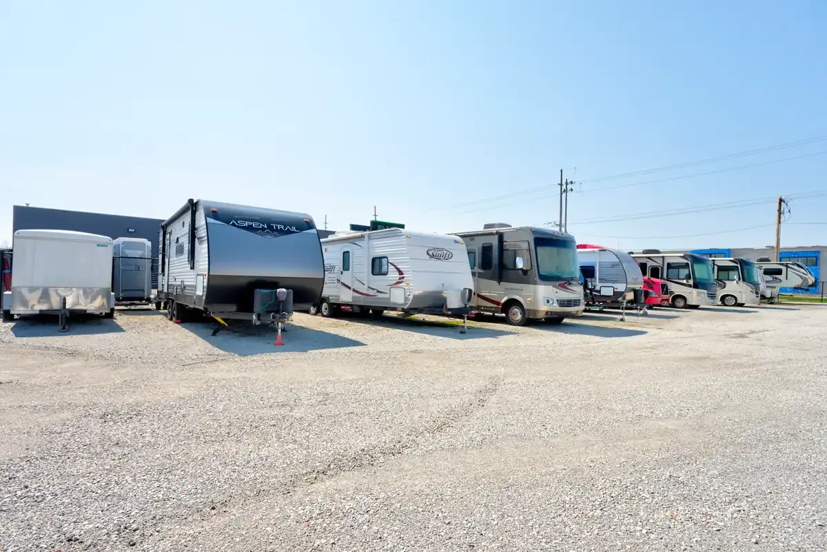 Storage facility outdoor parking with RVs